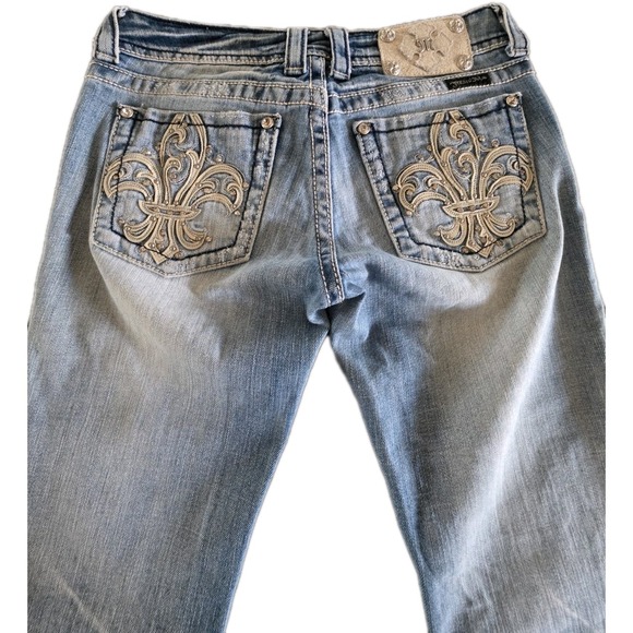 Miss Me Capri Jeans Women's 27 Blue Stretch Denim Distressed Leather Inserts - Picture 8 of 12